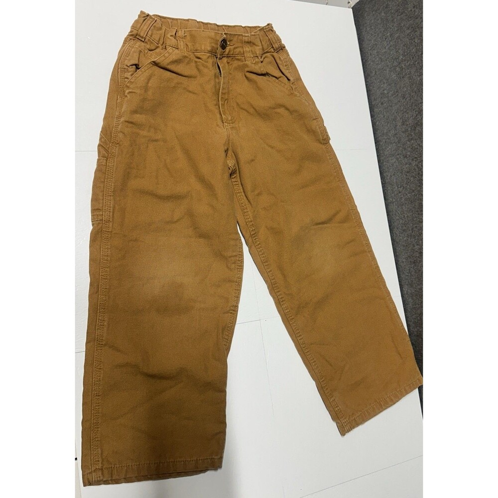 Carhartt Carpenter Pants Tan Canvas 100% Cotton Lined Adjustable Waist Boys 8